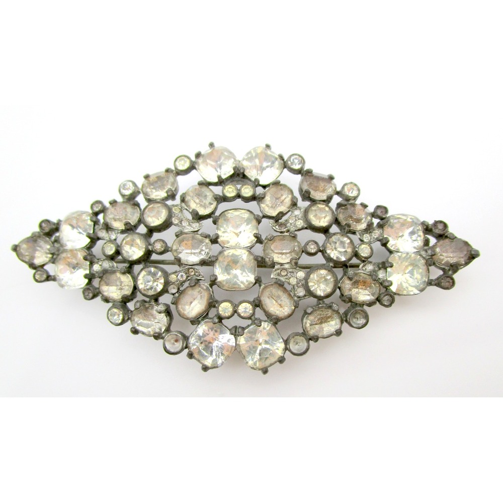 Eisenberg Original Old Vintage Rhinestone Clear Crystal Large Brooch Pin 4"